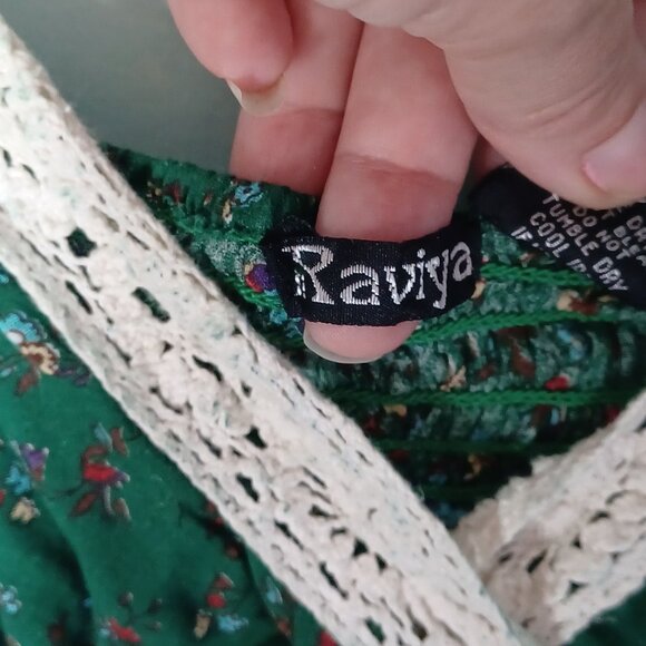 Womens Boho Midi Dress Medium Green Paisley Hippie Fairycore Festival Peasant - Picture 6 of 9